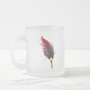 Red feather pen with gold nib frosted glass coffee mug
