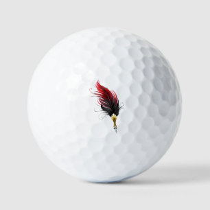 Red feather pen with gold nib golf balls