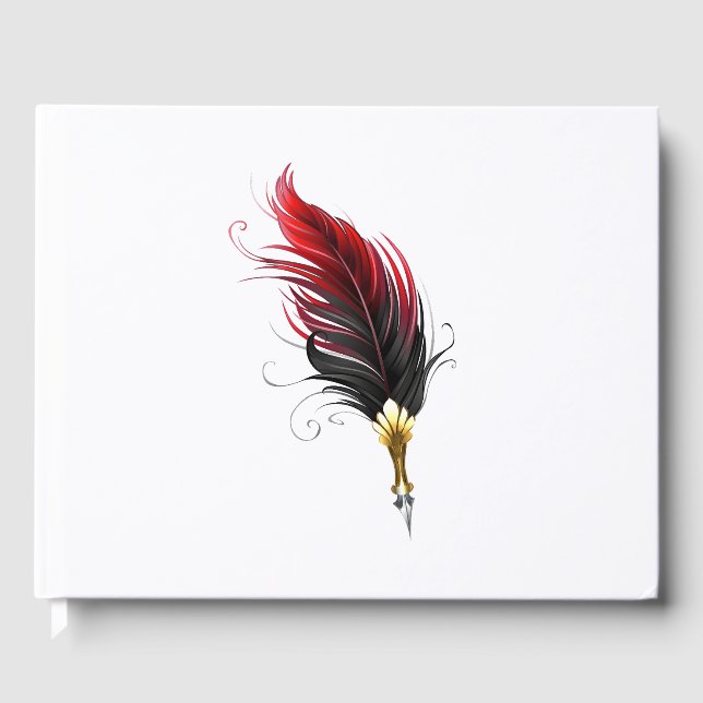 Red feather pen with gold nib guest book (Front)