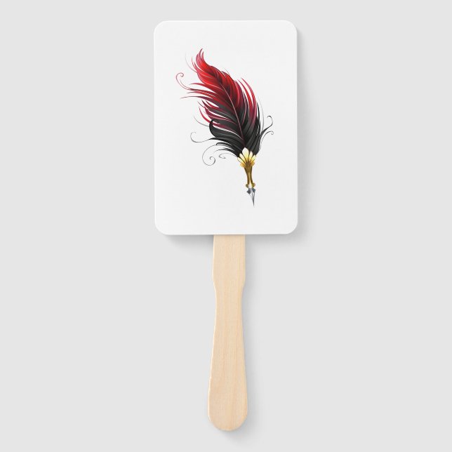 Red feather pen with gold nib hand fan (Front)