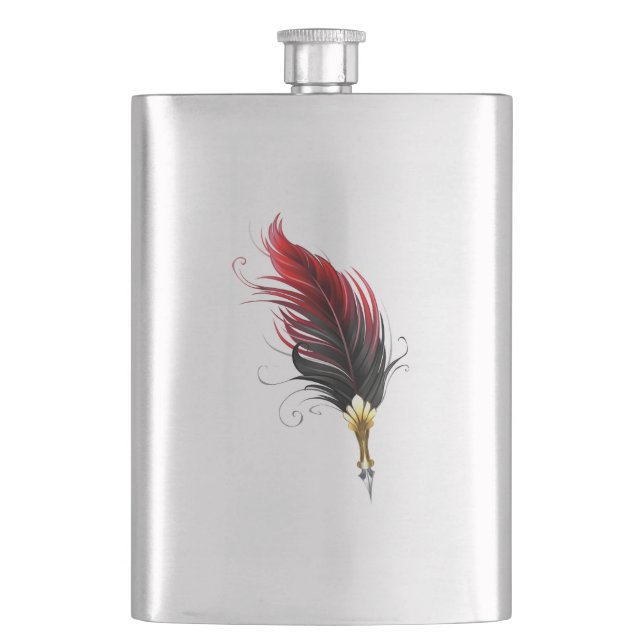 Red feather pen with gold nib hip flask (Front)
