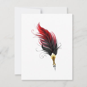 Red feather pen with gold nib invitation