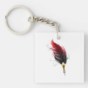 Red feather pen with gold nib key ring