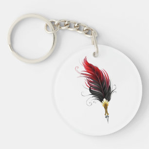 Red feather pen with gold nib key ring