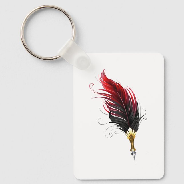 Red feather pen with gold nib key ring (Front)