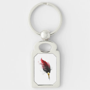 Red feather pen with gold nib key ring