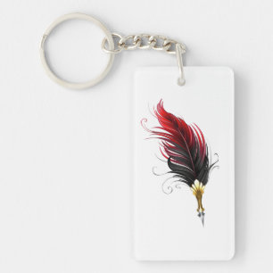 Red feather pen with gold nib key ring