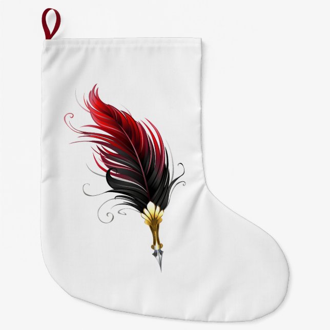 Red feather pen with gold nib large christmas stocking (Front)