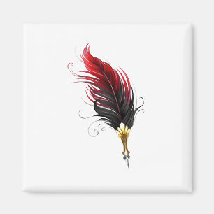 Red feather pen with gold nib magnet