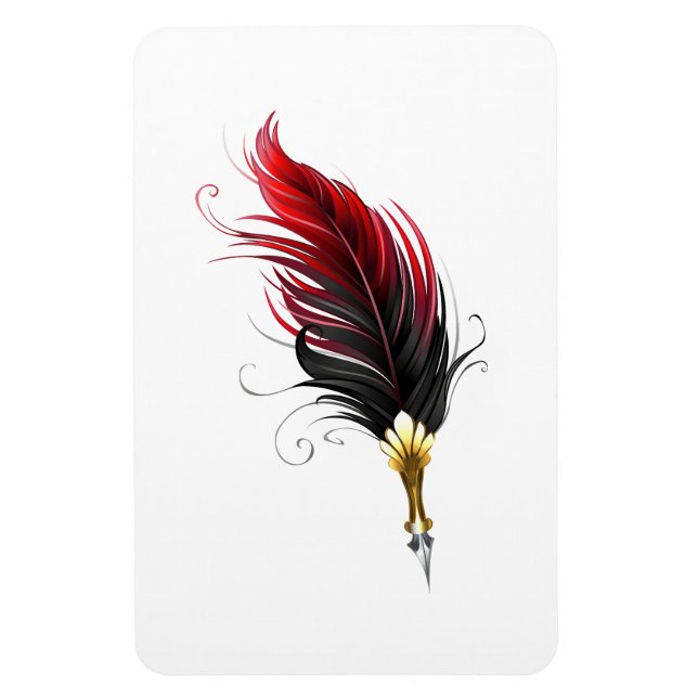 Red feather pen with gold nib magnet (Vertical)