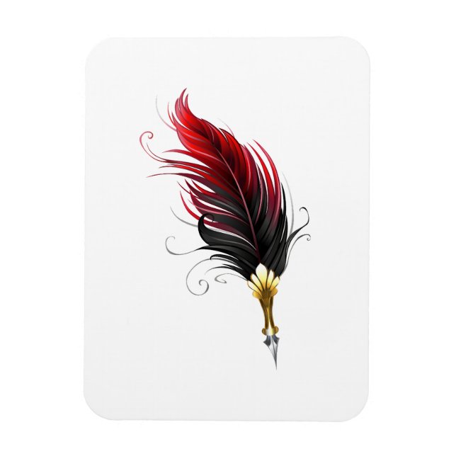 Red feather pen with gold nib magnet (Vertical)