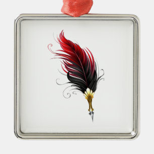 Red feather pen with gold nib metal tree decoration