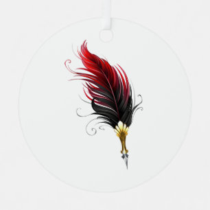 Red feather pen with gold nib metal tree decoration