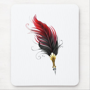 Red feather pen with gold nib mouse mat
