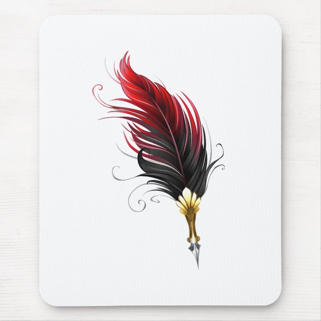 Red feather pen with gold nib mouse mat (Front)