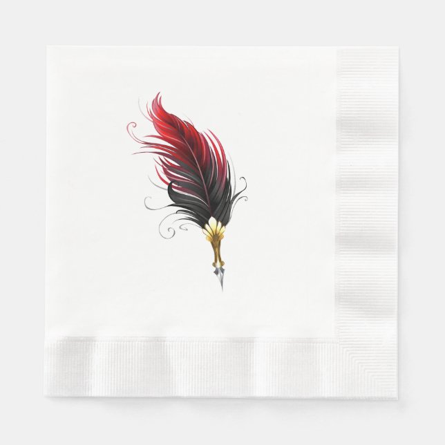 Red feather pen with gold nib napkin (Front)