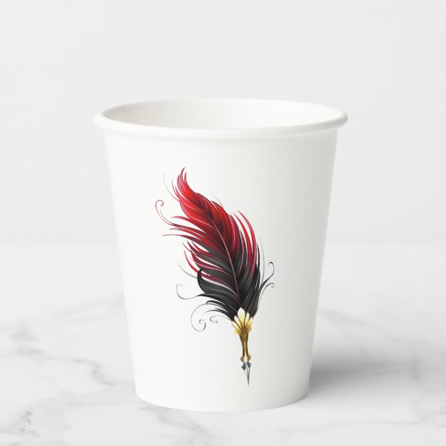 Red feather pen with gold nib paper cups (Front)