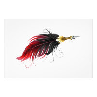 Red feather pen with gold nib