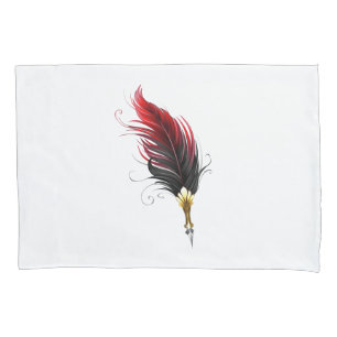 Red feather pen with gold nib pillowcase