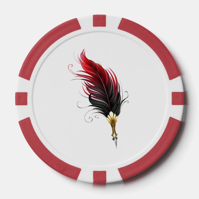 Red feather pen with gold nib poker chips (Front)
