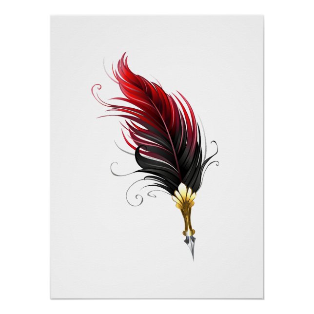 Red feather pen with gold nib poster (Front)