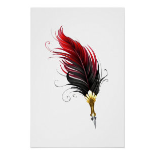 Red feather pen with gold nib poster