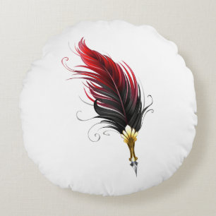 Red feather pen with gold nib round cushion