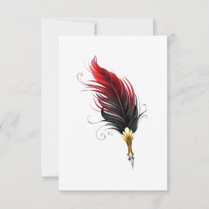 Red feather pen with gold nib save the date