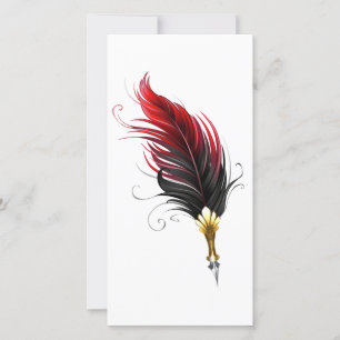 Red feather pen with gold nib save the date