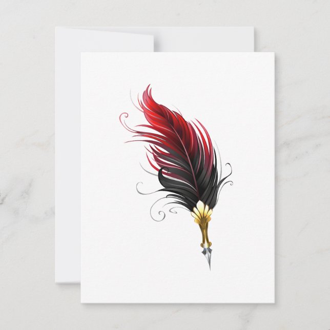 Red feather pen with gold nib save the date (Front)