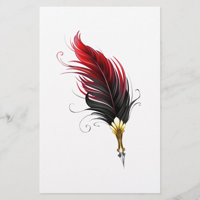 Red feather pen with gold nib stationery (Front)