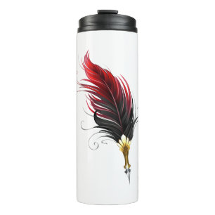 Red feather pen with gold nib thermal tumbler