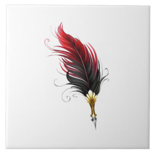 Red feather pen with gold nib tile