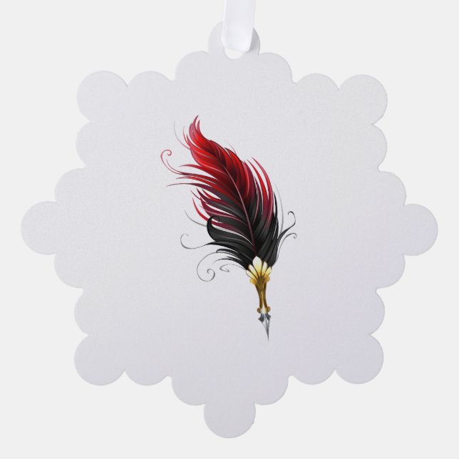 Red feather pen with gold nib tree decoration card (Front)