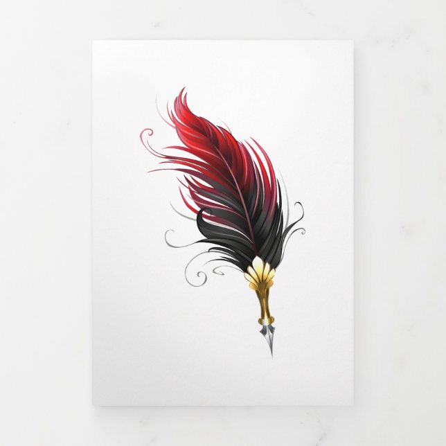 Red feather pen with gold nib Tri-Fold card (Cover)