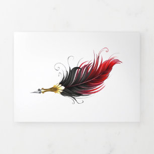 Red feather pen with gold nib Tri-Fold card