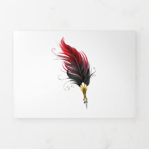 Red feather pen with gold nib Tri-Fold holiday card