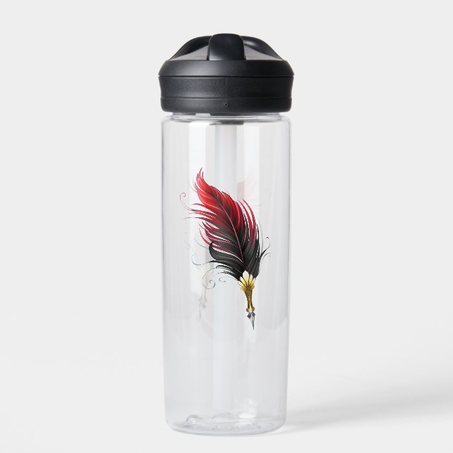 Red feather pen with gold nib water bottle (Front)