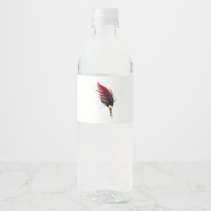 Red feather pen with gold nib water bottle label