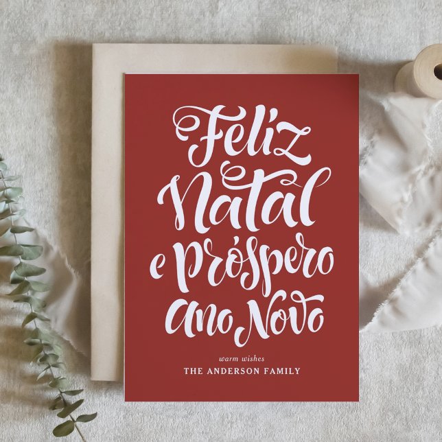 Red Feliz Natal e Próspero Ano Calligraphy Holiday Card (Creator Uploaded)