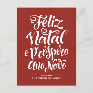 Red Feliz Natal e Próspero Ano Calligraphy Holiday Postcard