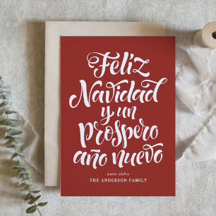 Red Feliz Navidad Modern Calligraphy Holiday Card