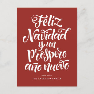 Red Feliz Navidad Modern Calligraphy Holiday Postcard