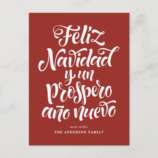 Red Feliz Navidad Modern Calligraphy Holiday Postcard (Front)