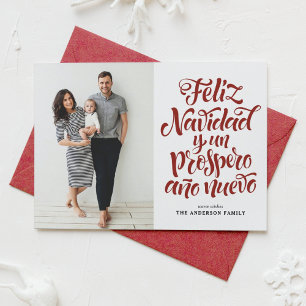 Red Feliz Navidad y un Próspero Año Script Photo Holiday Card