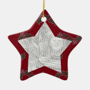 Red Felt Holly Christmas Photo Frame Ornament