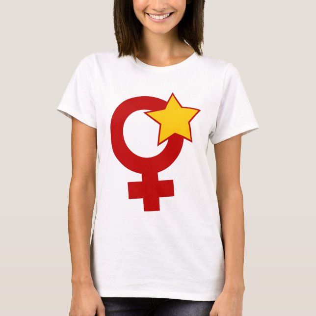 Red Feminist on White Baby Doll T-Shirt (Front)