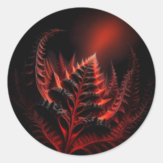 Red Fern Like Fractal Stretching Up Into The Sky Classic Round Sticker