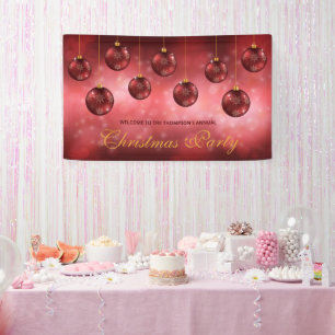Red Festive Baubles On Red Bokeh - Christmas Party Banner