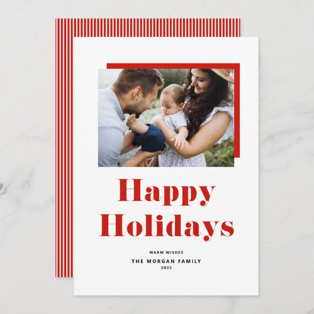 Red Festive Bold Typography Happy Holidays Photo Holiday Card (Front/Back)